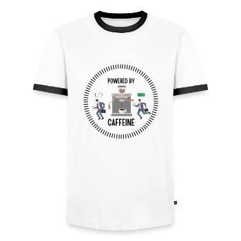 Powered by Caffeine (Man) - Männer Kontrast-T-Shirt - Weiß/Schwarz - Vorne - AI Model Female 172 light (172cm) & AI Model Male 178 dark (178cm)
