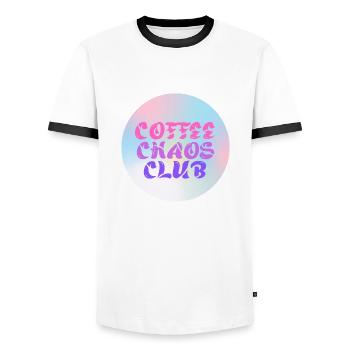 Coffee Chaos Club - Männer Kontrast-T-Shirt - Weiß/Schwarz - Vorne - AI Model Female 172 light (172cm) & AI Model Male 178 dark (178cm)