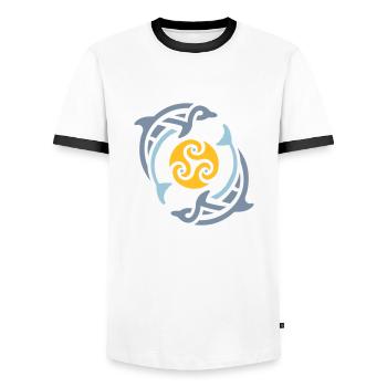 Tribal dolphins - Männer Kontrast-T-Shirt - Weiß/Schwarz - Vorne - AI Model Female 172 light (172cm) & AI Model Male 178 dark (178cm)