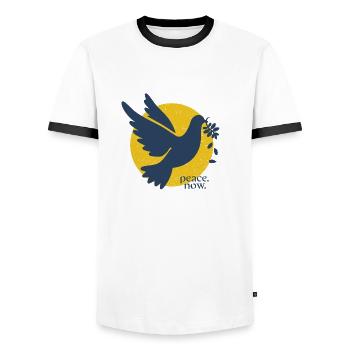 Frieden jetzt sofort friedenstaube gegen Krieg - Männer Kontrast-T-Shirt - Weiß/Schwarz - Vorne - AI Model Female 172 light (172cm) & AI Model Male 178 dark (178cm)