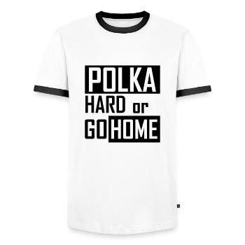 Polka dur ou rentrer à la maison - T-shirt contrasté Homme - blanc/noir - Devant - AI Model Female 172 light (172cm) & AI Model Male 178 dark (178cm)