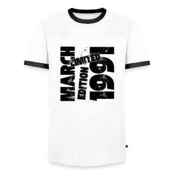 MÄRZ 1991 LIMITIERTE AUFLAGE - Männer Kontrast-T-Shirt - Weiß/Schwarz - Vorne - AI Model Female 172 light (172cm) & AI Model Male 178 dark (178cm)