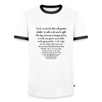 To Be, Or Not To Be 02 (Black Text) - Men's Ringer Shirt - white/black - Front - AI Model Female 172 light (172cm) & AI Model Male 178 dark (178cm)
