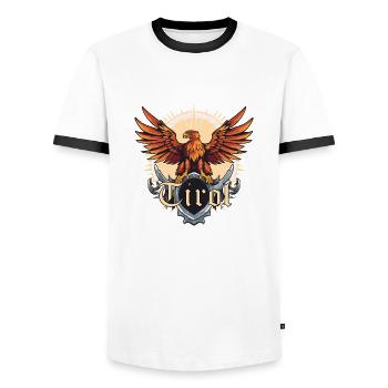 Tyrolean eagle loyal to the state of Tyrol, golden eagle - Men's Ringer Shirt - white/black - Front - AI Model Female 172 light (172cm) & AI Model Male 178 dark (178cm)