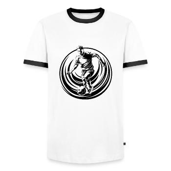 Fussballer Fussball Spieler Mann Silhouette - Männer Kontrast-T-Shirt - Weiß/Schwarz - Vorne - AI Model Female 172 light (172cm) & AI Model Male 178 dark (178cm)