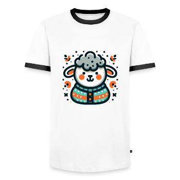 Cute sheep in a sweater - Men's Ringer Shirt - white/black - Front - AI Model Female 172 light (172cm) & AI Model Male 178 dark (178cm)