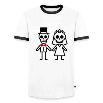 Couple Mariage Squelette - T-shirt contrasté Homme - blanc/noir - Devant - AI Model Female 172 light (172cm) & AI Model Male 178 dark (178cm)