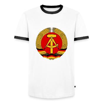 DDR Wappen heraldic - Men's Ringer Shirt - white/black - Front - AI Model Female 172 light (172cm) & AI Model Male 178 dark (178cm)