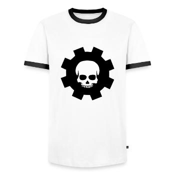 Zahnrad Totenkopf - Männer Kontrast-T-Shirt - Weiß/Schwarz - Vorne - AI Model Female 172 light (172cm) & AI Model Male 178 dark (178cm)