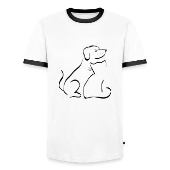 Hund Katze Freunde Tiere lieb Geschenk - Männer Kontrast-T-Shirt - Weiß/Schwarz - Vorne - AI Model Female 172 light (172cm) & AI Model Male 178 dark (178cm)