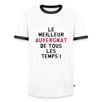 Auvergne / Auvergnat / Auvergnate / Région France - T-shirt contrasté Homme - blanc/noir - Devant - AI Model Female 172 light (172cm) & AI Model Male 178 dark (178cm)