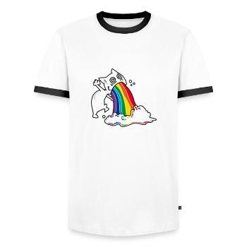 Regenbogenkotze Katze - Männer Kontrast-T-Shirt - Weiß/Schwarz - Vorne - AI Model Female 172 light (172cm) & AI Model Male 178 dark (178cm)