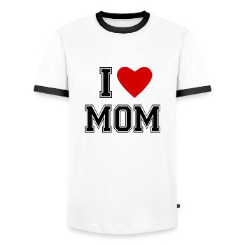 I LOVE MOM - Männer Kontrast-T-Shirt - Weiß/Schwarz - Vorne - AI Model Female 172 light (172cm) & AI Model Male 178 dark (178cm)