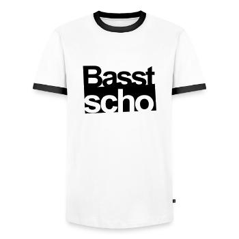 basst_scho_1C2 - Männer Kontrast-T-Shirt - Weiß/Schwarz - Vorne - AI Model Female 172 light (172cm) & AI Model Male 178 dark (178cm)