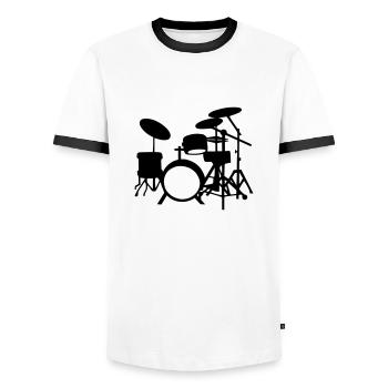 Drums - Men's Ringer Shirt - white/black - Front - AI Model Female 172 light (172cm) & AI Model Male 178 dark (178cm)