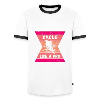 Ride like the pros - Men's Ringer Shirt - white/black - Front - AI Model Female 172 light (172cm) & AI Model Male 178 dark (178cm)