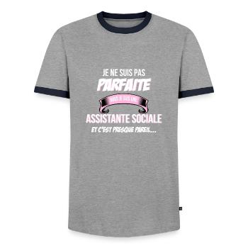 Assistante sociale cadeau humour - T-shirt contrasté Homme - gris/marine  - Devant - AI Model Female 172 light (172cm) & AI Model Male 178 light (178cm)