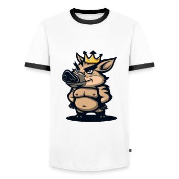 Schwein Comic Krone Wildschwein - Männer Kontrast-T-Shirt - Weiß/Schwarz - Vorne - AI Model Female 172 light (172cm) & AI Model Male 178 dark (178cm)