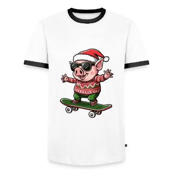 Pig Christmas Funny - Men's Ringer Shirt - white/black - Front - AI Model Female 172 light (172cm) & AI Model Male 178 dark (178cm)