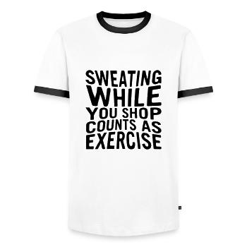 Sweating while you shop counts as exercise. - Men's Ringer Shirt - white/black - Front - AI Model Female 172 light (172cm) & AI Model Male 178 dark (178cm)