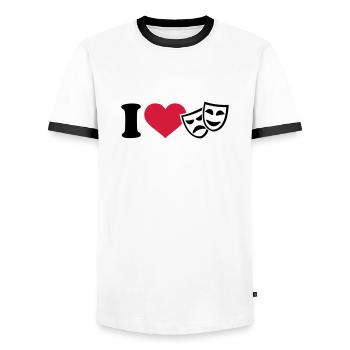 I love Théâtre - T-shirt contrasté Homme - blanc/noir - Devant - AI Model Female 172 light (172cm) & AI Model Male 178 dark (178cm)