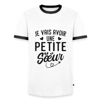 Je vais avoir une petite sœur - T-shirt contrasté Homme - blanc/noir - Devant - AI Model Female 172 light (172cm) & AI Model Male 178 dark (178cm)