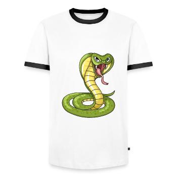 Aggressive Snake Cobra Illustration - Men's Ringer Shirt - white/black - Front - AI Model Female 172 light (172cm) & AI Model Male 178 dark (178cm)