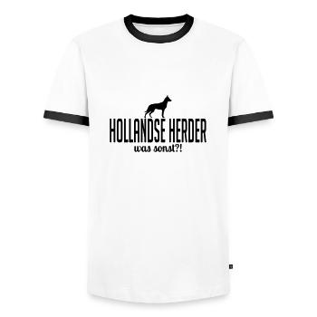 HOLLANDSE HERDER what else dog saying Wilsigns - Men's Ringer Shirt - white/black - Front - AI Model Female 172 light (172cm) & AI Model Male 178 dark (178cm)