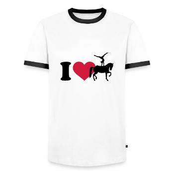Voltigieren - Männer Kontrast-T-Shirt - Weiß/Schwarz - Vorne - AI Model Female 172 light (172cm) & AI Model Male 178 dark (178cm)