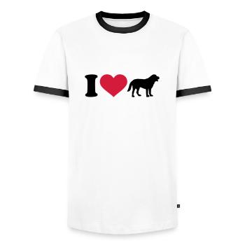 I love Dog - Men's Ringer Shirt - white/black - Front - AI Model Female 172 light (172cm) & AI Model Male 178 dark (178cm)