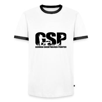 GSP German Pointer à poil court Chiens de chasse Wilsigns - T-shirt contrasté Homme - blanc/noir - Devant - AI Model Female 172 light (172cm) & AI Model Male 178 dark (178cm)