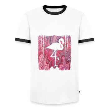 oiseau e 117 flamant rose - T-shirt contrasté Homme - blanc/noir - Devant - AI Model Female 172 light (172cm) & AI Model Male 178 dark (178cm)
