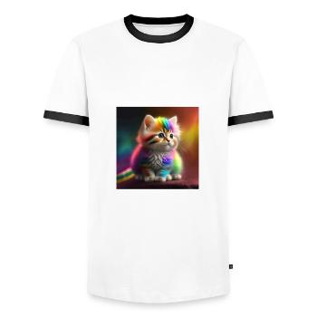 Baby Kätzchen fotorealistisch dargestellt Rainbow - Männer Kontrast-T-Shirt - Weiß/Schwarz - Vorne - AI Model Female 172 light (172cm) & AI Model Male 178 dark (178cm)