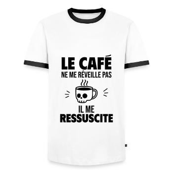 Le café me ressuscite - T-shirt contrasté Homme - blanc/noir - Devant - AI Model Female 172 light (172cm) & AI Model Male 178 dark (178cm)