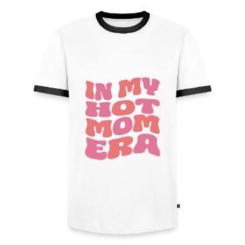 In my Hot Mom Era - Men's Ringer Shirt - white/black - Front - AI Model Female 172 light (172cm) & AI Model Male 178 dark (178cm)