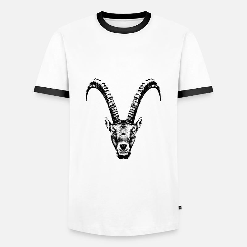Steinbock / Kopf / Ibex / frontal - Männer Kontrast-T-Shirt - Weiß/Schwarz