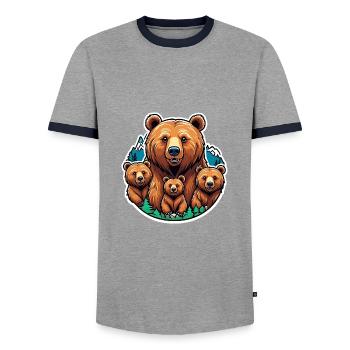 Maman grizzly avec des bébés enfants - T-shirt contrasté Homme - gris/marine  - Devant - AI Model Female 172 light (172cm) & AI Model Male 178 light (178cm)