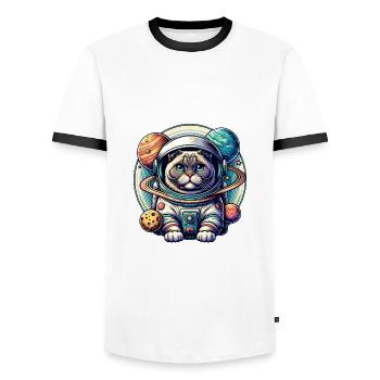 Petit chat mignon comme astronaute astronaute - T-shirt contrasté Homme - blanc/noir - Devant - AI Model Female 172 light (172cm) & AI Model Male 178 dark (178cm)