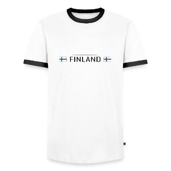 Finland Country Finland Scandinavia Vacation Travel - Men's Ringer Shirt - white/black - Front - AI Model Female 172 light (172cm) & AI Model Male 178 dark (178cm)