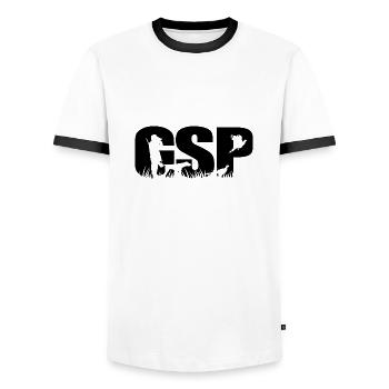 GSP German Pointer à poil court Chiens de chasse Wilsigns - T-shirt contrasté Homme - blanc/noir - Devant - AI Model Female 172 light (172cm) & AI Model Male 178 dark (178cm)
