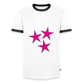 STAR. STARS. STAR. FEAST. ANNIVERSARY. CHRISTMAS - Men's Ringer Shirt - white/black - Front - AI Model Female 172 light (172cm) & AI Model Male 178 dark (178cm)
