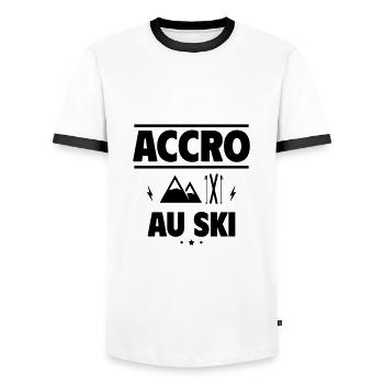 accro au ski - T-shirt contrasté Homme - blanc/noir - Devant - AI Model Female 172 light (172cm) & AI Model Male 178 dark (178cm)