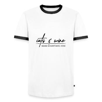 Cats and Wine makes everything fine Katzen Spruch - Men's Ringer Shirt - white/black - Front - AI Model Female 172 light (172cm) & AI Model Male 178 dark (178cm)