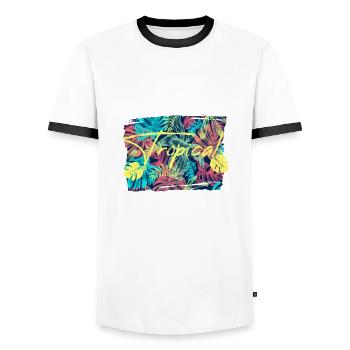 Tropische Blätter - Männer Kontrast-T-Shirt - Weiß/Schwarz - Vorne - AI Model Female 172 light (172cm) & AI Model Male 178 dark (178cm)