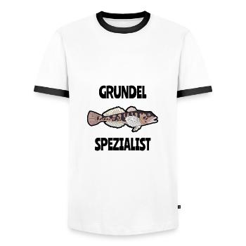 Grundel Spezialist - Lustiges Geschenk für Angler - Männer Kontrast-T-Shirt - Weiß/Schwarz - Vorne - AI Model Female 172 light (172cm) & AI Model Male 178 dark (178cm)