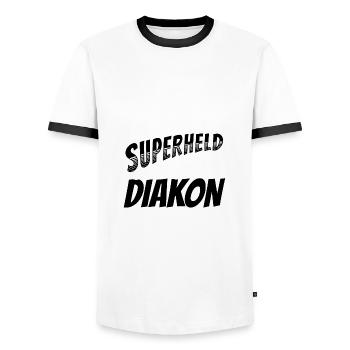 Superheld, clever getarnt als Diakon - Männer Kontrast-T-Shirt - Weiß/Schwarz - Vorne - AI Model Female 172 light (172cm) & AI Model Male 178 dark (178cm)