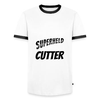 Superheld, clever getarnt als Cutter - Männer Kontrast-T-Shirt - Weiß/Schwarz - Vorne - AI Model Female 172 light (172cm) & AI Model Male 178 dark (178cm)