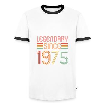 Legendary since 1975, retro, birthday - Men's Ringer Shirt - white/black - Front - AI Model Female 172 light (172cm) & AI Model Male 178 dark (178cm)