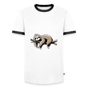 Faultier - Auftrags Chiller - Faulenzen Geschenk - Männer Kontrast-T-Shirt - Weiß/Schwarz - Vorne - AI Model Female 172 light (172cm) & AI Model Male 178 dark (178cm)