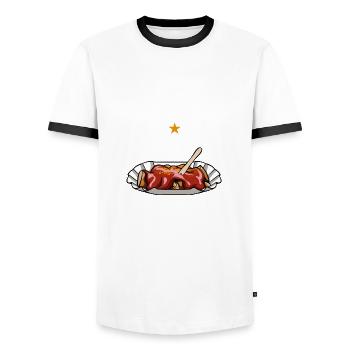 Team Currywurst - Fast Food - Spruch - Männer Kontrast-T-Shirt - Weiß/Schwarz - Vorne - AI Model Female 172 light (172cm) & AI Model Male 178 dark (178cm)